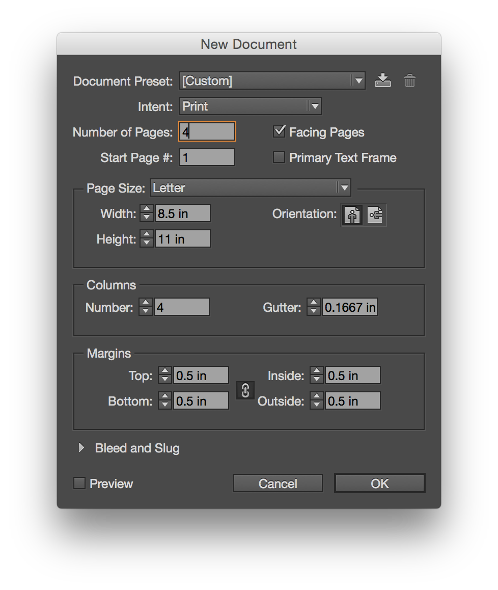 A sample InDesign dialogue box to get you started